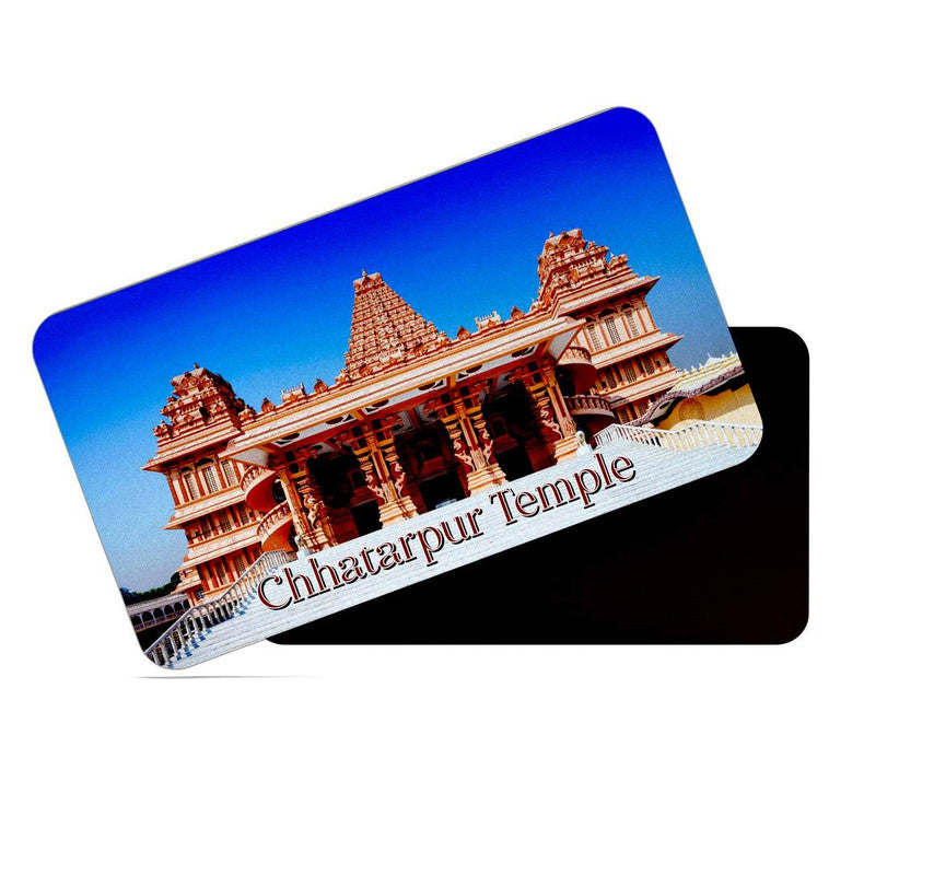dhcrafts Rectangular Rubber Fridge Magnet / Magnetic Card Multicolor Delhi Chhatarpur Temple Design Pack of 1 (8.6cm x 5.4cm)